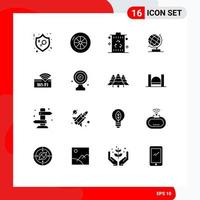 User Interface Pack of 16 Basic Solid Glyphs of wifi web energy globe world Editable Vector Design Elements