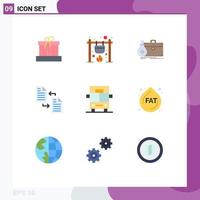 Set of 9 Vector Flat Colors on Grid for page document fire archive open Editable Vector Design Elements