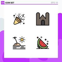 Pack of 4 creative Filledline Flat Colors of birthday holiday party castle tower travel Editable Vector Design Elements