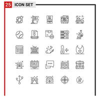 Group of 25 Modern Lines Set for management device carnival computer ecommerce Editable Vector Design Elements