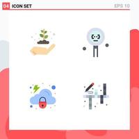 Group of 4 Flat Icons Signs and Symbols for earth day cloud gardening development protection Editable Vector Design Elements