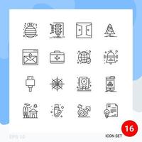 Mobile Interface Outline Set of 16 Pictograms of x mas forest traffic tree home Editable Vector Design Elements