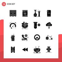 Pack of 16 Universal Glyph Icons for Print Media on White Background vector