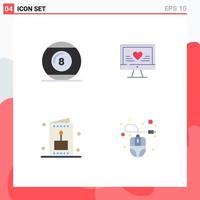 Group of 4 Modern Flat Icons Set for ball card play love kid Editable Vector Design Elements