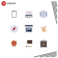 Set of 9 Commercial Flat Colors pack for web internet building navigation compass Editable Vector Design Elements
