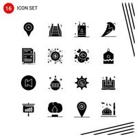 Collection of 16 Vector Icons in solid style Pixle Perfect Glyph Symbols for Web and Mobile Solid Icon Signs on White Background 16 Icons