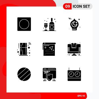 Set of 9 Modern UI Icons Symbols Signs for route smart month remote fridge Editable Vector Design Elements