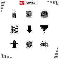 9 Thematic Vector Solid Glyphs and Editable Symbols of down park e water online Editable Vector Design Elements
