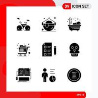 Creative Set of 9 Universal Glyph Icons isolated on White Background vector