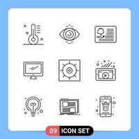 9 Line Black Icon Pack Outline Symbols for Mobile Apps isolated on white background 9 Icons Set vector