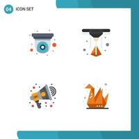 4 Universal Flat Icons Set for Web and Mobile Applications camera speaker security camera ads hobbies Editable Vector Design Elements