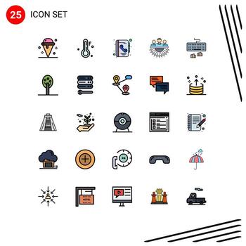 Filled line Flat Color Pack of 25 Universal Symbols of keyboard management address human allocation Editable Vector Design Elements