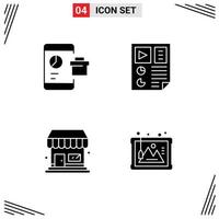 Group of 4 Solid Glyphs Signs and Symbols for business seo seo document store Editable Vector Design Elements