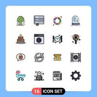 Mobile Interface Flat Color Filled Line Set of 16 Pictograms of cake machine beads intelligence brain Editable Creative Vector Design Elements