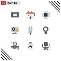 Universal Icon Symbols Group of 9 Modern Flat Colors of gear screen big monitor information Editable Vector Design Elements