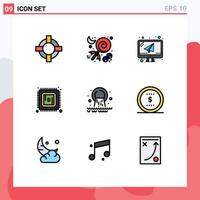 Set of 9 Modern UI Icons Symbols Signs for sewage pollution email pipe mining Editable Vector Design Elements