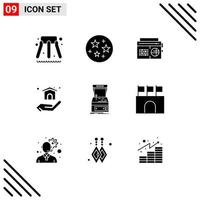 Pack of 9 creative Solid Glyphs of play game audio console real estate Editable Vector Design Elements