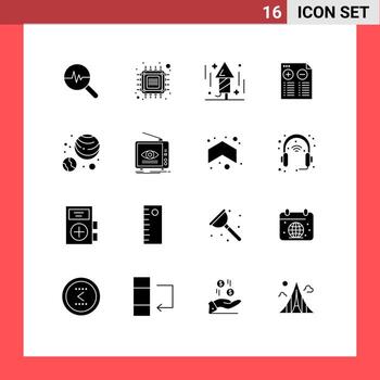 conjunto de 16 iconos de interfaz de usuario modernos símbolos signos para planetas astronomía más tecnología música cohete elementos de diseño vectorial editables vector
