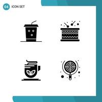 4 signos de glifos sólidos universales símbolos de búsqueda de sonido de tambor de té cola elementos de diseño vectorial editables vector