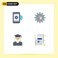 Modern Set of 4 Flat Icons Pictograph of business cap globe data graduation Editable Vector Design Elements