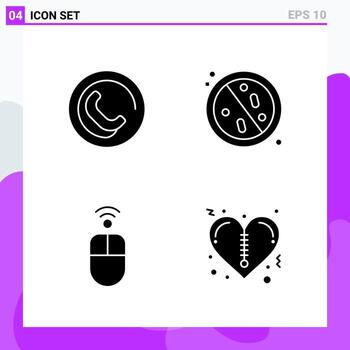 Set of 4 icons in solid style Creative Glyph Symbols for Website Design and Mobile Apps Simple Solid Icon Sign Isolated on White Background 4 Icons vector