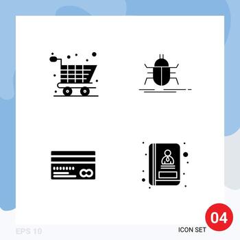Set of Vector Solid Glyphs on Grid for cart card bug testing back Editable Vector Design Elements