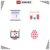 Modern Set of 4 Flat Icons and symbols such as curtain blood rollers tube heart Editable Vector Design Elements