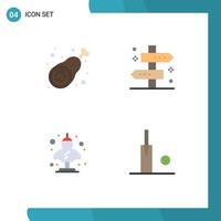 Modern Set of 4 Flat Icons Pictograph of drumstick way leg map artifact Editable Vector Design Elements