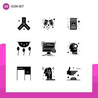 Universal Icon Symbols Group of 9 Modern Solid Glyphs of protect laboratory box chemistry biochemistry Editable Vector Design Elements