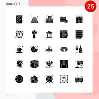 Group of 25 Solid Glyphs Signs and Symbols for package education mobile date calendar Editable Vector Design Elements