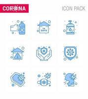 conjunto de iconos covid19 para el paquete azul infográfico 9, como el virus de protección médica, previene los elementos de diseño del vector de enfermedad del coronavirus viral doméstico 2019nov