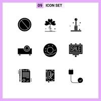 Set of 9 Vector Solid Glyphs on Grid for projector device irish recreation games Editable Vector Design Elements