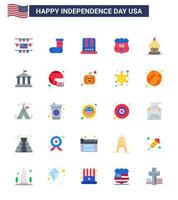 25 USA Flat Pack of Independence Day Signs and Symbols of muffin cake cap security shield Editable USA Day Vector Design Elements