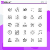 Stock Vector Icon Pack of 25 Line Signs and Symbols for scientist mathematician focus academic money Editable Vector Design Elements