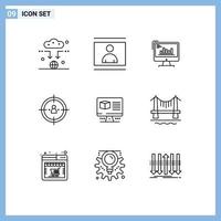 Universal Icon Symbols Group of 9 Modern Outlines of management trends picture marketing computer Editable Vector Design Elements