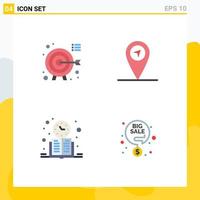 Set of 4 Modern UI Icons Symbols Signs for darts schedule focus book big sale Editable Vector Design Elements