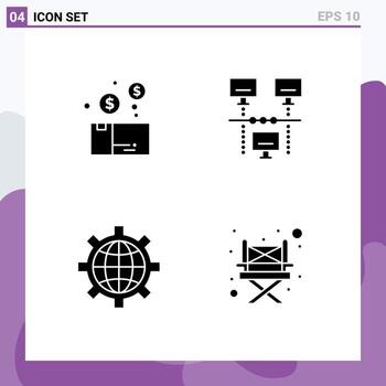 4 concepto de glifo sólido para sitios web móviles y paquetes de aplicaciones paquete de navegador preferencia de Internet elementos de diseño vectorial editables vector