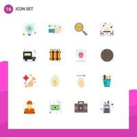Pictogram Set of 16 Simple Flat Colors of delivery truck romantic pulse restaurant magnifying Editable Pack of Creative Vector Design Elements