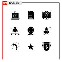 Modern Set of 9 Solid Glyphs Pictograph of director captain storage device boss live Editable Vector Design Elements