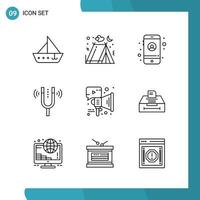 Vector Pack of 9 Outline Symbols Line Style Icon Set on White Background for Web and Mobile