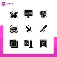 paquete de conjunto de iconos de glifo de 9 iconos sólidos aislados en fondo blanco para aplicaciones móviles y de impresión de diseño de sitios web receptivos vector