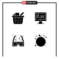 4 Creative Icons Modern Signs and Symbols of basket cinema computer glasses orange Editable Vector Design Elements