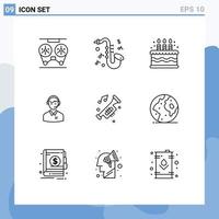 9 Thematic Vector Outlines and Editable Symbols of service man birthday customer business Editable Vector Design Elements