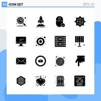 Modern 16 solid style icons Glyph Symbols for general use Creative Solid Icon Sign Isolated on White Background 16 Icons Pack vector