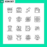 Pack of 16 Line Style Icon Set Outline Symbols for print Creative Signs Isolated on White Background 16 Icon Set vector