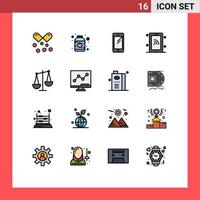 Mobile Interface Flat Color Filled Line Set of 16 Pictograms of balance technology phone smartphone samsung Editable Creative Vector Design Elements