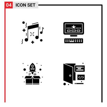 Set of 4 Modern UI Icons Symbols Signs for birthday package computer rocket coding Editable Vector Design Elements