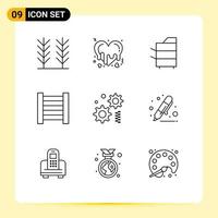 9 Thematic Vector Outlines and Editable Symbols of drawing gear devices engineering ladder Editable Vector Design Elements