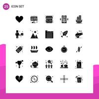 Solid Glyph Pack of 25 Universal Symbols of business global organization buy music mobile Editable Vector Design Elements