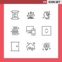 9 User Interface Outline Pack of modern Signs and Symbols of mac computer head bottle gym Editable Vector Design Elements